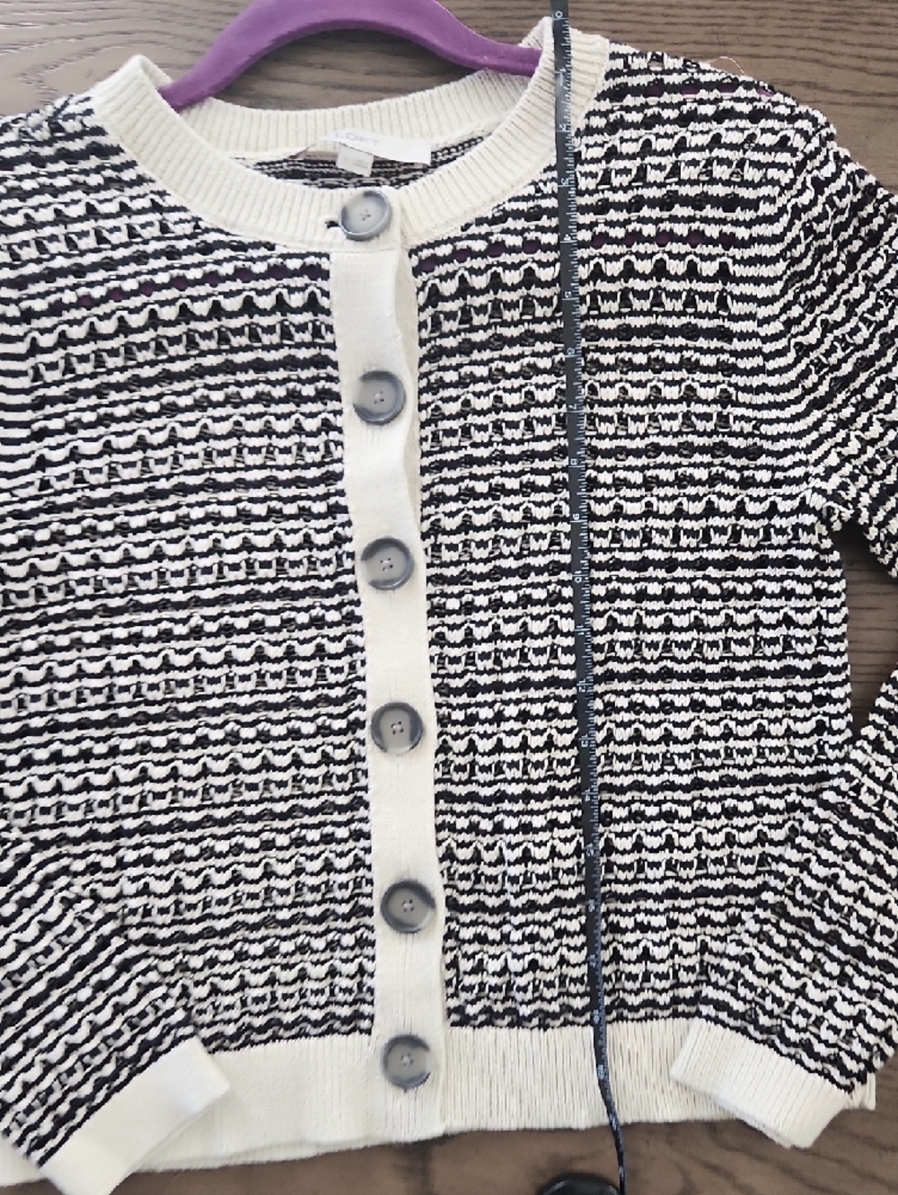 LOFT Black and Cream Button-Front Textured Cardigan - Picture 7 of 9